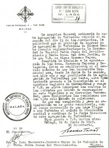 1949. Admisión Agrupación de Cofradías